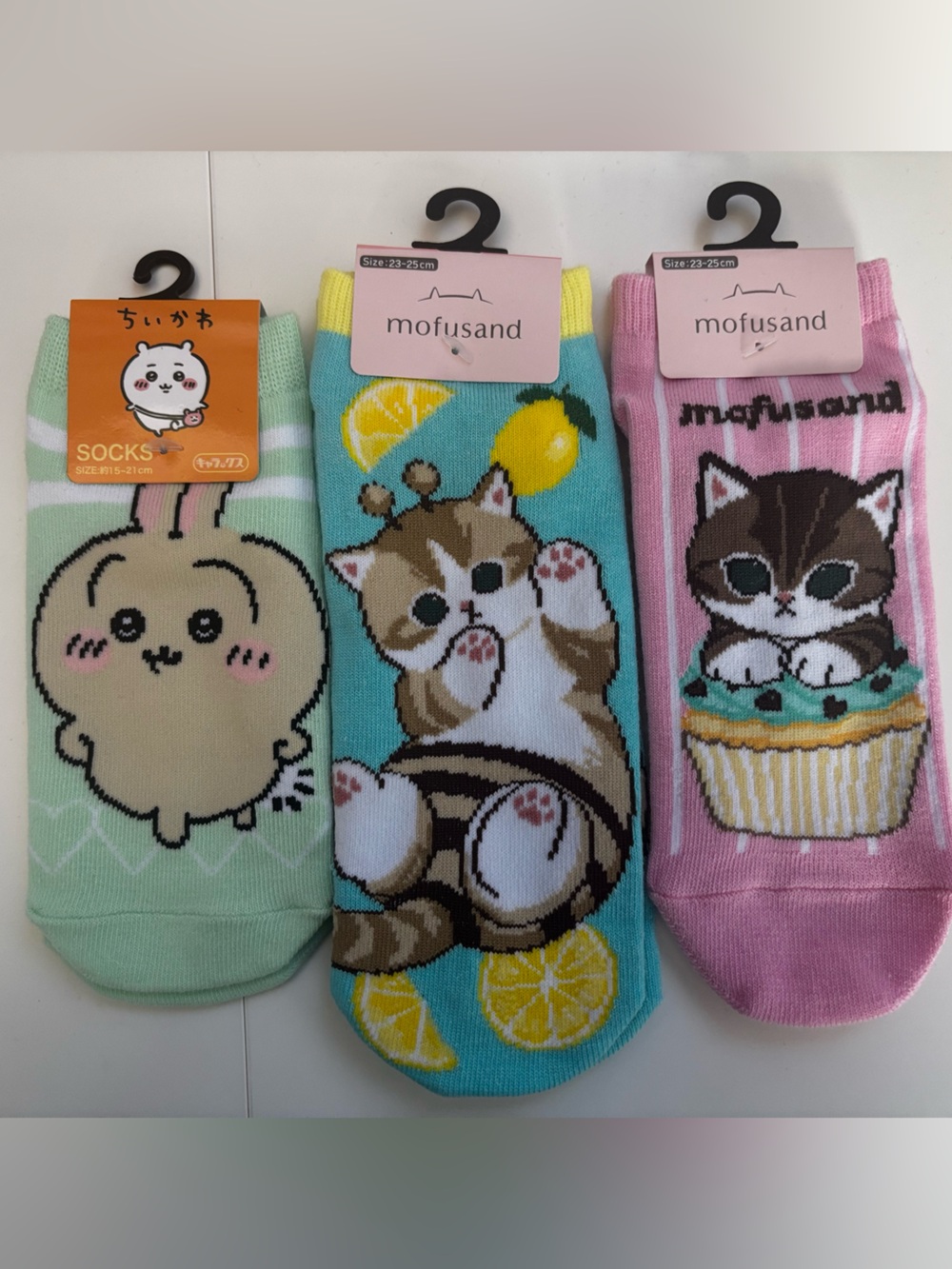Mofusand Cute Cat & Dessert Ankle Socks - Pink, Aqua & Mint (3-Pack)